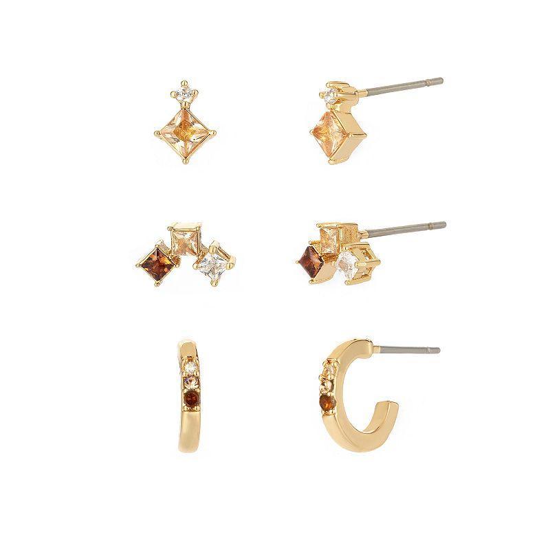 Power of Color Yellow Cubic Zirconia Multi Stud & Hoop Earring Trio Set, Womens, Gold Tone Yellow Product Image