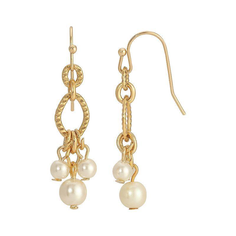 1928 Gold Tone Simulated Pearl Drop Earrings, Womens, White Product Image