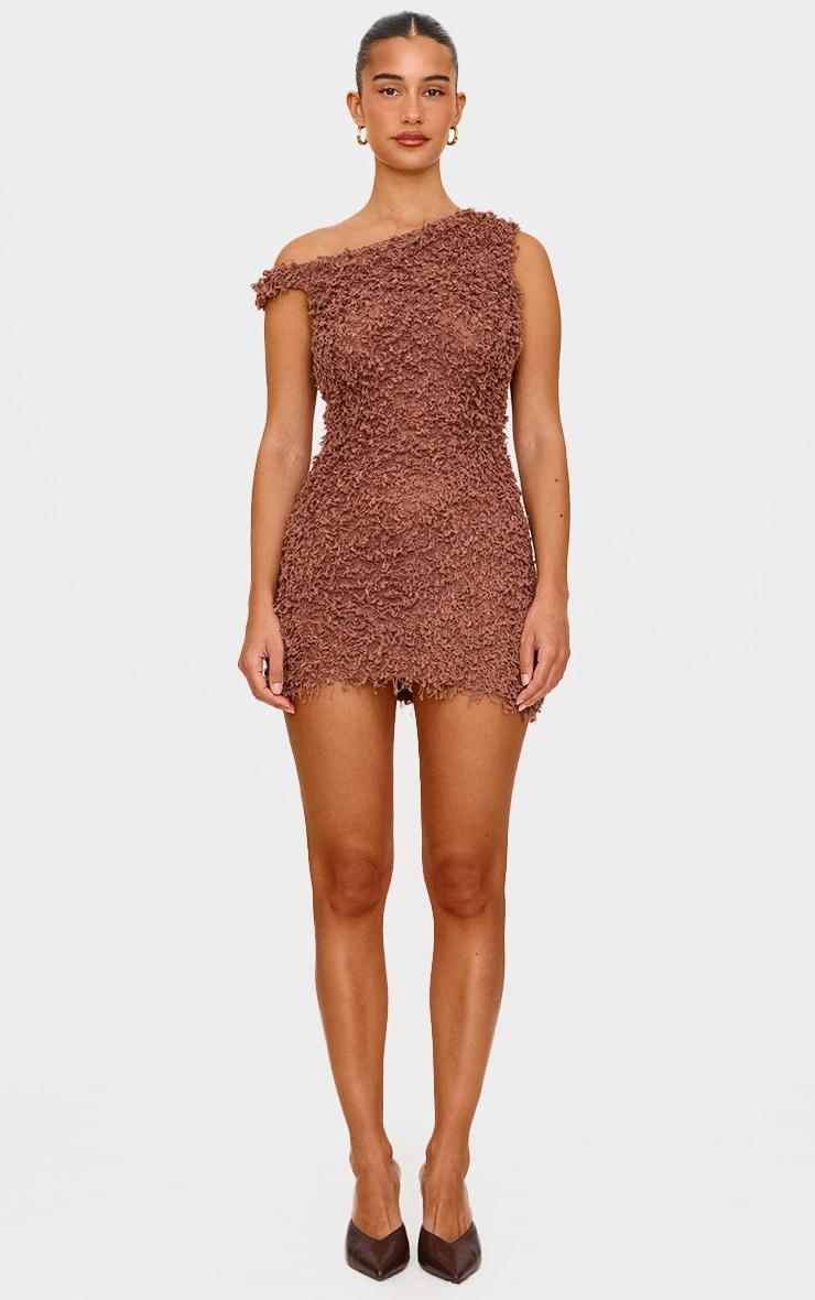 Mocha Textured Asymmetric Mini Dress Product Image