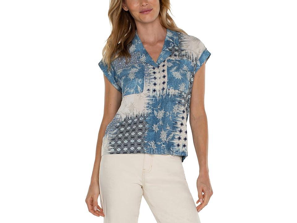 Liverpool Los Angeles Dolman Camp Shirt with Hidden Placket (Patchwork Floral) Women's Clothing Product Image