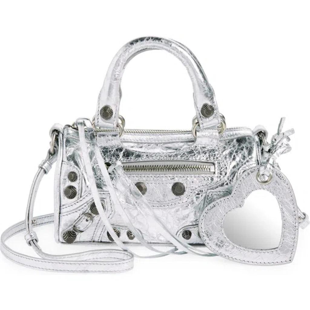 BALENCIAGA Nano Neo Cagole Metallic Leather Tote In 8122 Silver Product Image