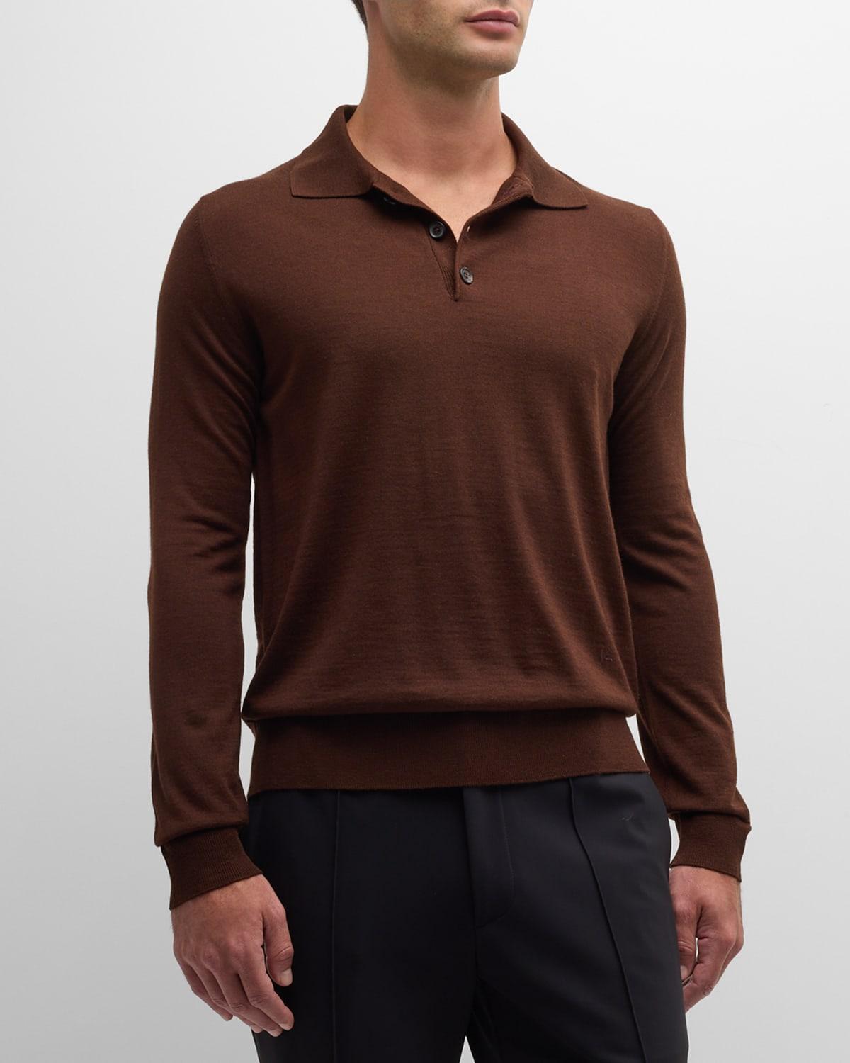 Mens Wool-Silk Blend Polo Sweater Product Image