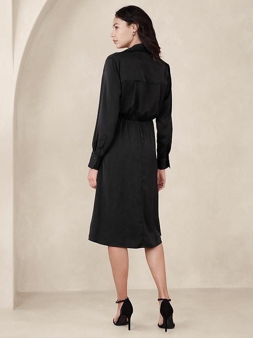 Satin Tie-Front Midi Shirtdress Product Image