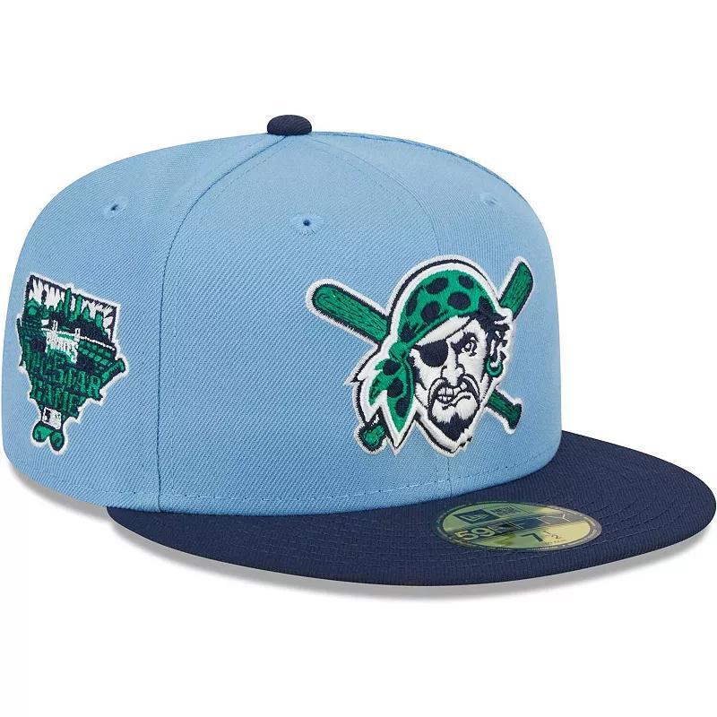 Mens New Era Light Blue Pittsburgh Pirates Green Undervisor 59FIFTY Fitted Hat - Light Blue Product Image