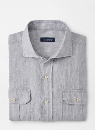 Peter Millar Mens Lev Linen Sport Shirt | Color: British Grey | Size: S Product Image