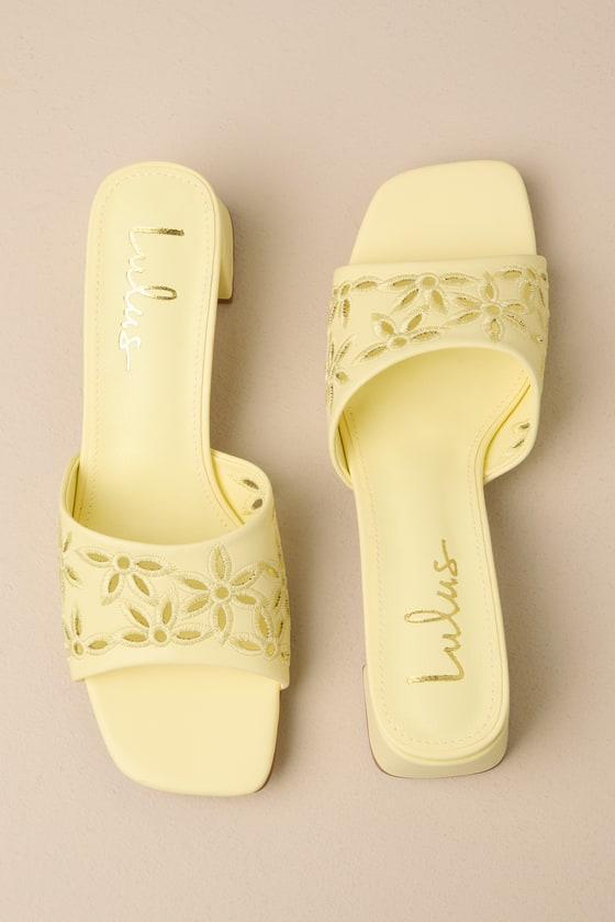 Raquelle Butter Embroidered High Heel Slide Sandals Product Image