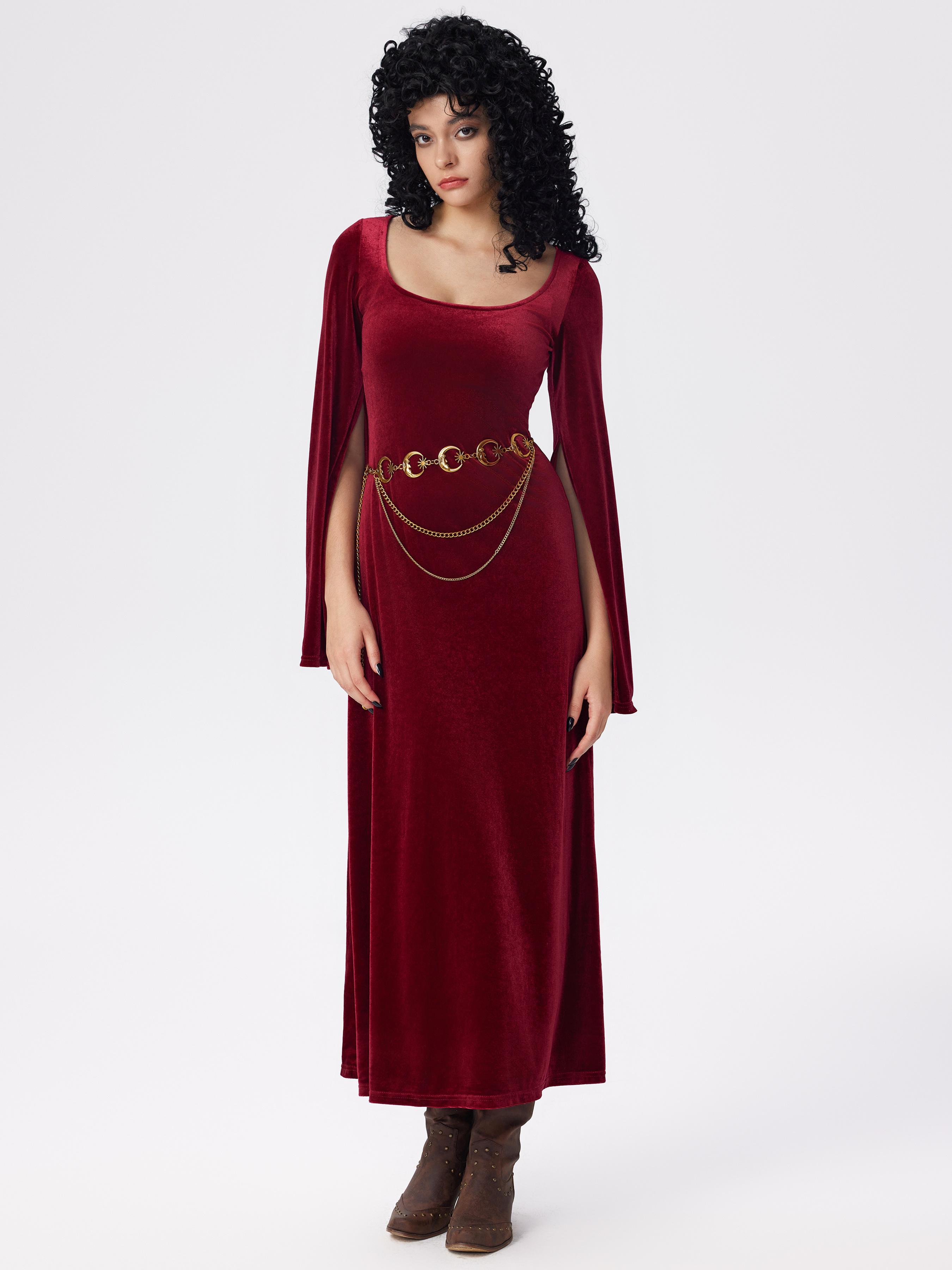 Velvet Square Neck Solid Maxi Bell Sleeve Dress Product Image