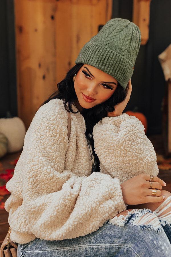 Snowfall Feels Cable Knit Beanie In Green Product Image