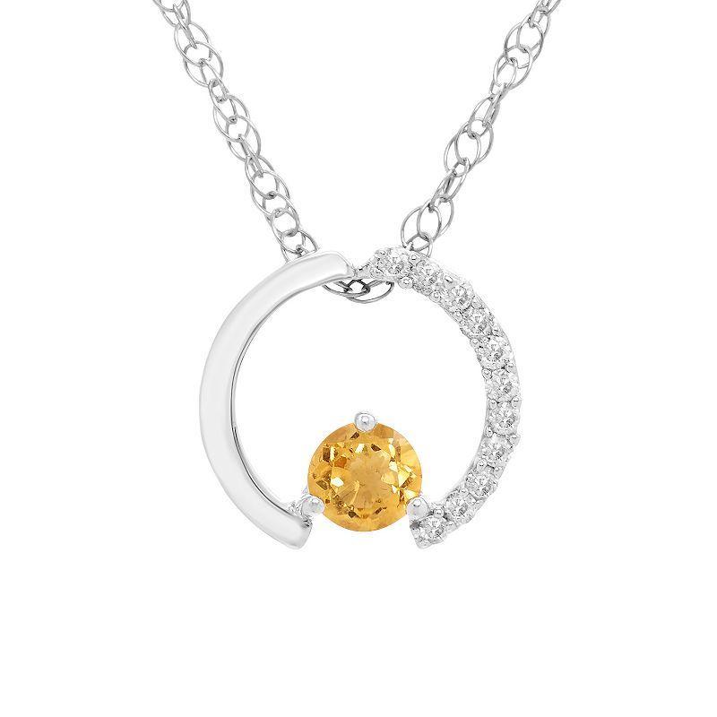 Boston Bay Diamonds Sterling Silver Gemstone & 1/10 Carat T.W. Diamond Circle Pendant Necklace, Womens Orange Product Image