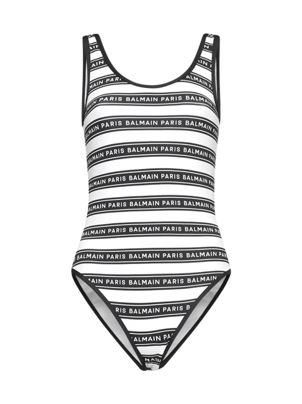 Olimpionic Scoop-back One-piece Swimsuit With Logo Stripe In White Black Product Image