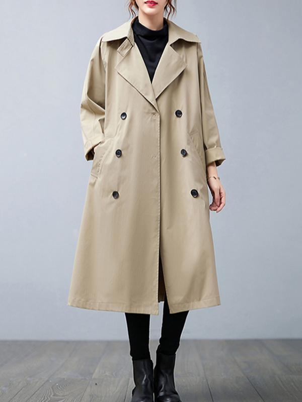 Loose Buttoned Notched Collar Trench Coat Product Image