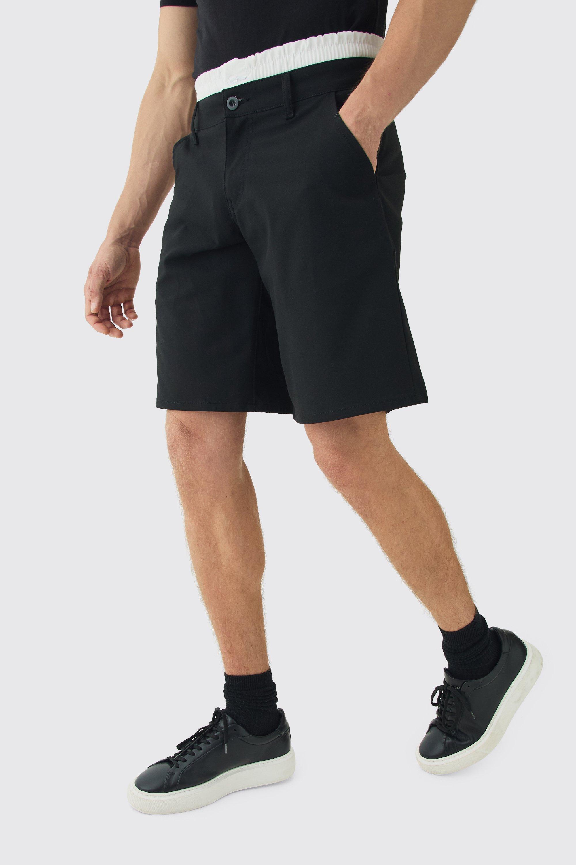 Mens Black Woven Jort With Boxer Double Waistband, Black Product Image