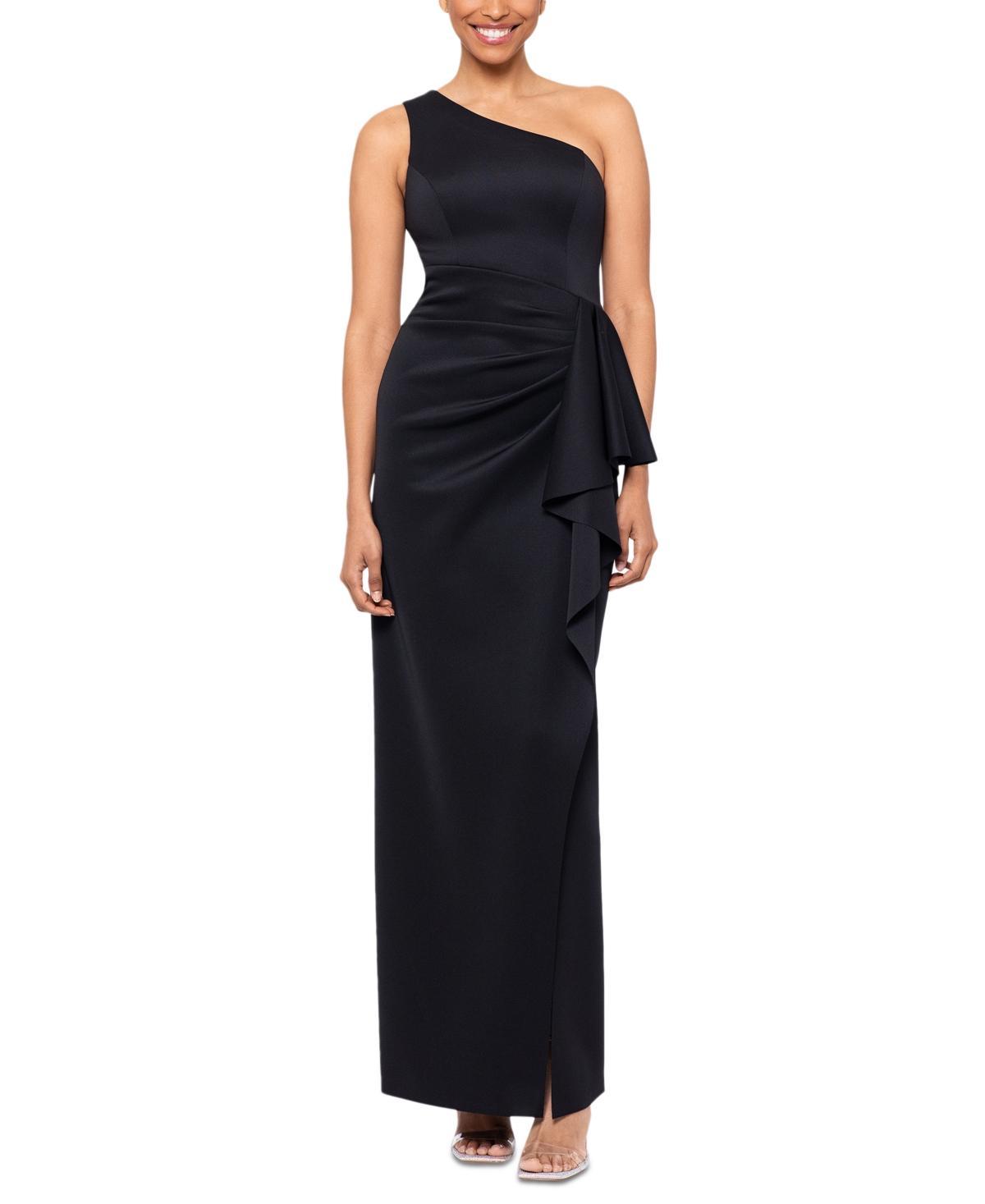 XSCAPE Long Scuba One Shoulder Ruffle Women's Dress Product Image