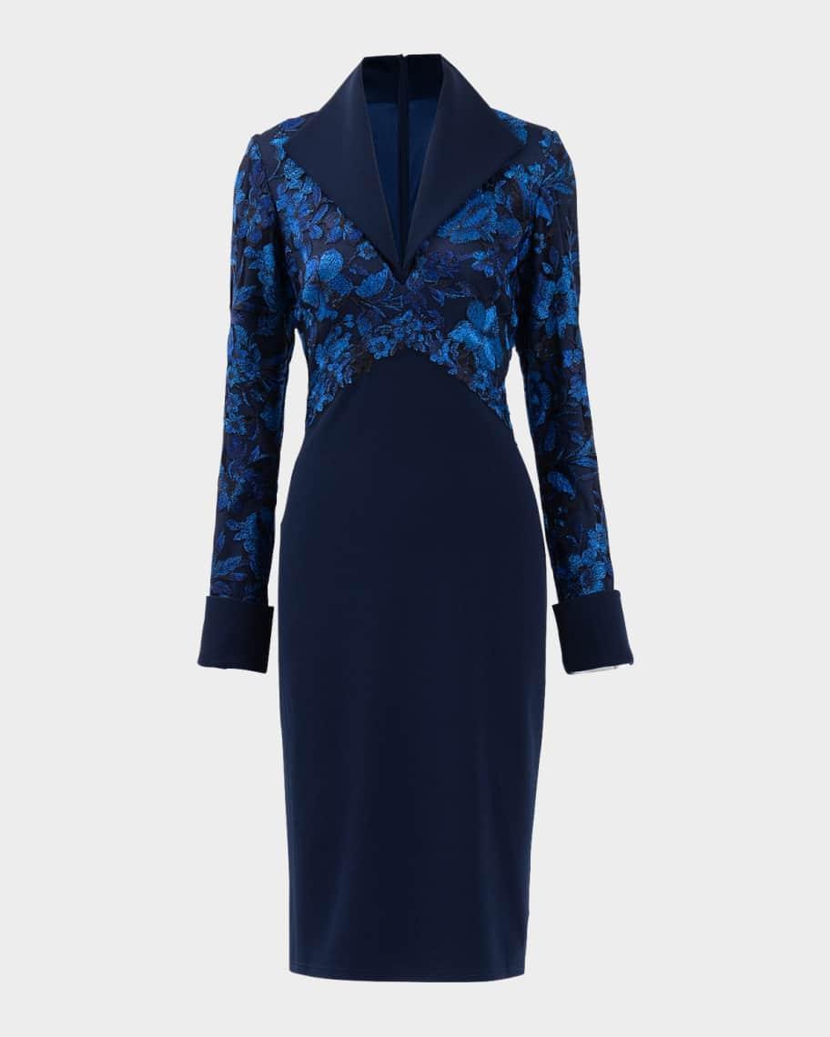 Embroidered Lace and Crepe Bodycon Dress Product Image