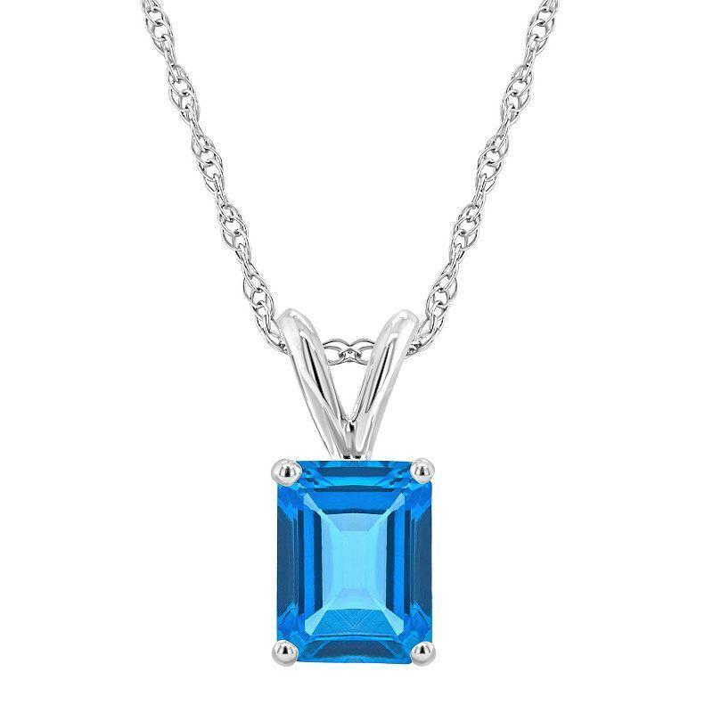 Celebration Gems 14k Gold Emerald Cut Blue Topaz Pendant Necklace, Womens Product Image