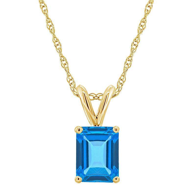 Celebration Gems 14k Gold Emerald Cut Blue Topaz Pendant Necklace, Womens Product Image