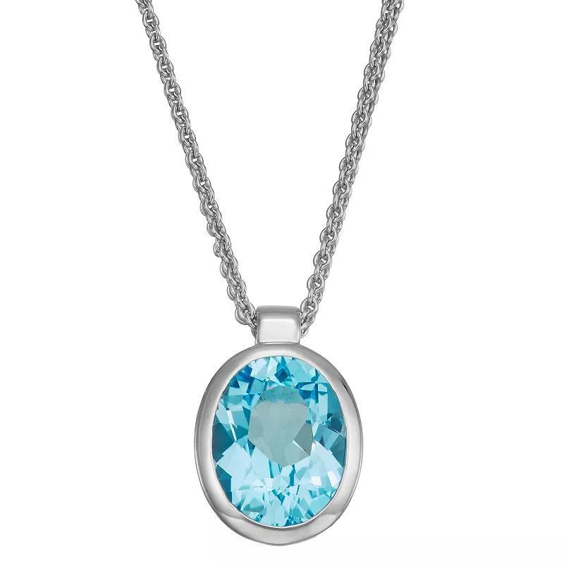 Sterling Silver Blue Topaz Oval Pendant Necklace, Womens Silver Tone Product Image