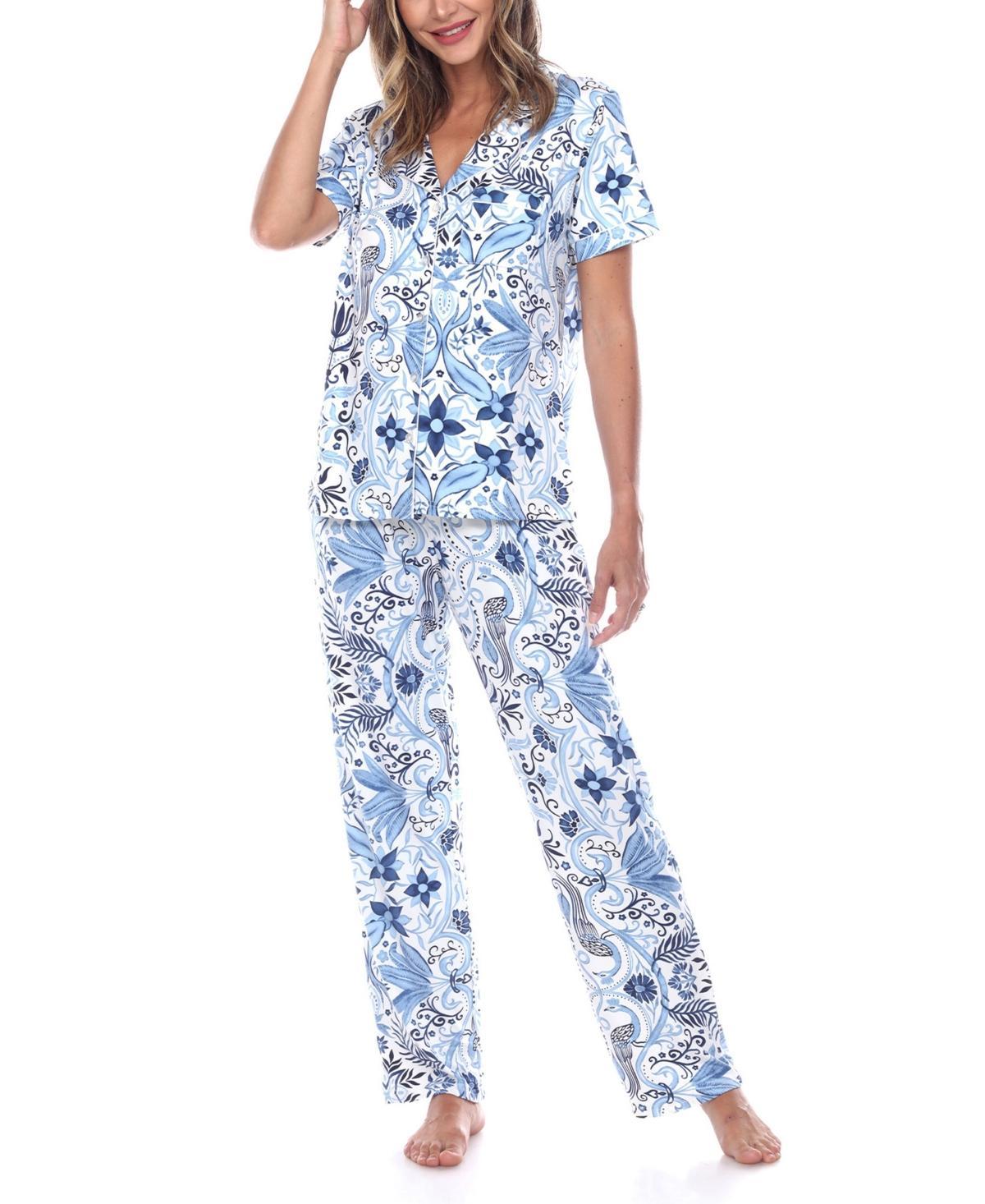 White Mark Womens Short Sleeve Pants Tropical Pajama Set, 2-Piece - White Product Image