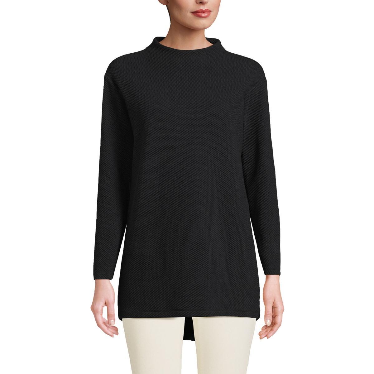 Lands End Womens Petite Long Sleeve Textured Pique Funnel Neck Tunic Product Image