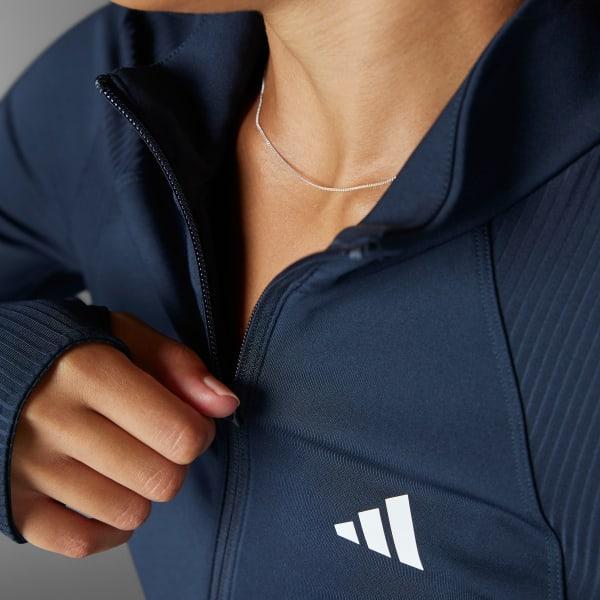 adidas Hyperglam Full-Zip Ribbed Cover-Up Aurora Ink 2XL Womens Product Image