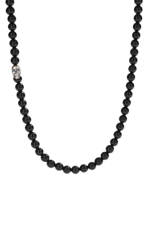 Mens Sterling Silver & Black Onyx Beaded Necklace Product Image