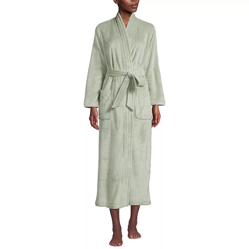 Womens Lands End Cozy Plush Long Wrap Robe Washed Green Product Image