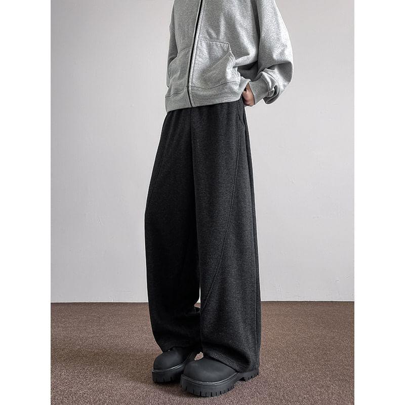 Mid Rise Plain Panel Straight Leg Pants Product Image