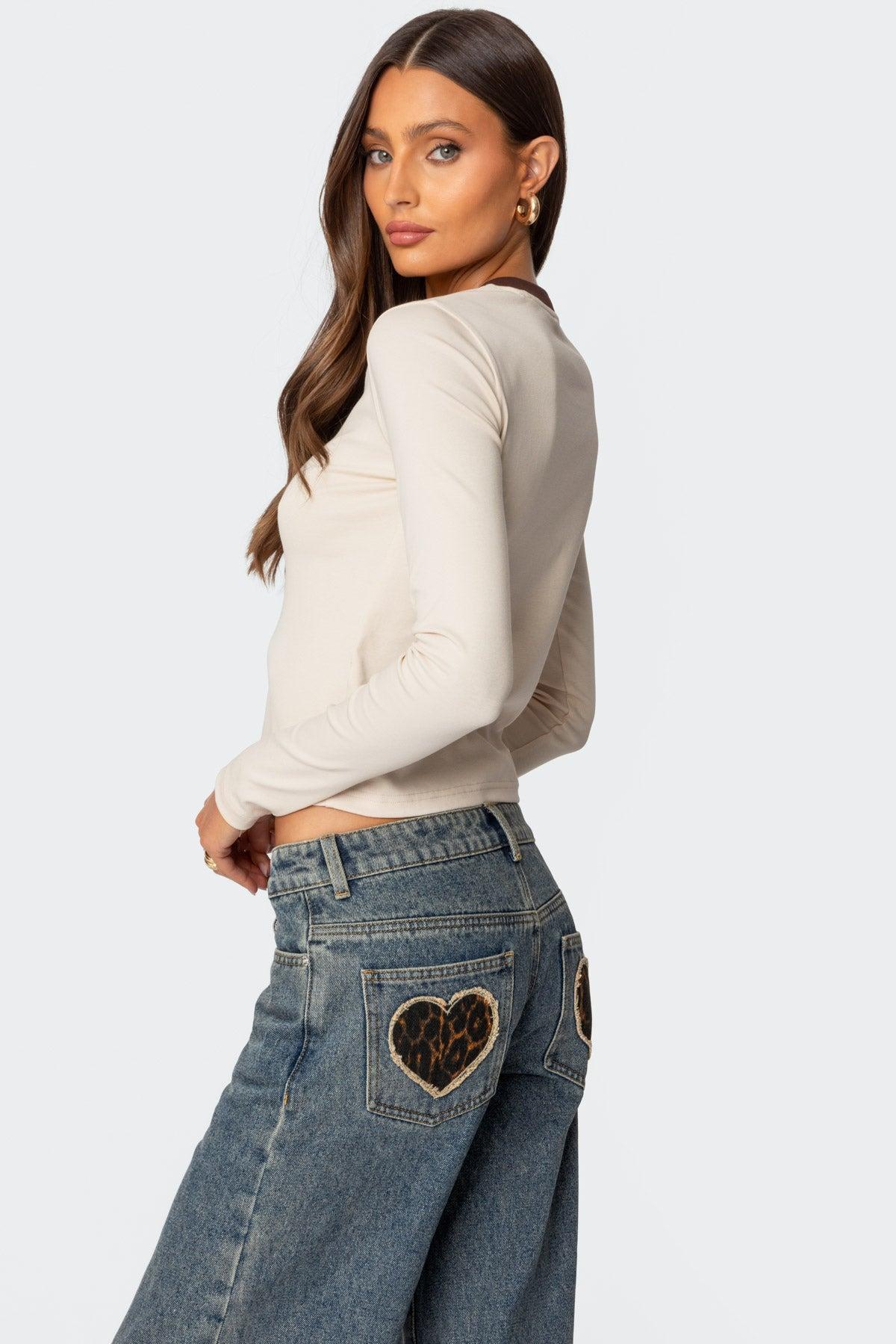 Leopard Heart Washed Jeans Product Image