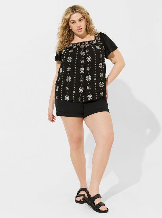 Embroidered Square Neck Flutter Short Sleeve Top Product Image