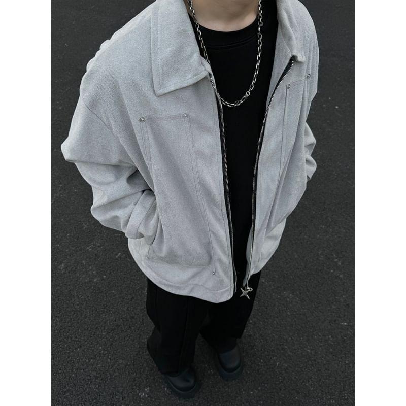 Long Sleeve Plain Zip Up Jacket Product Image