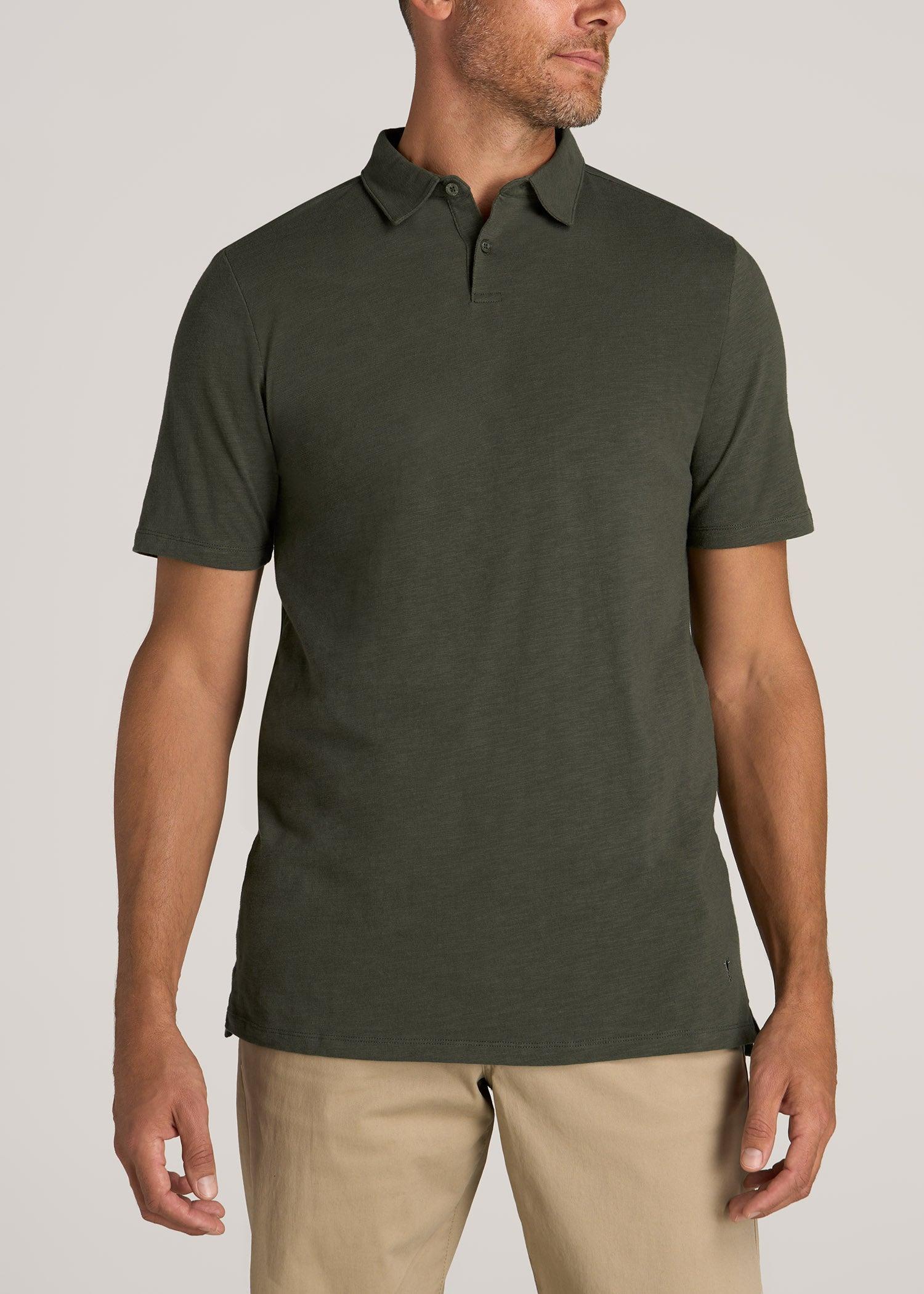 Slub Self Collar Tall Polo Shirt in Dark Olive Green Male Product Image