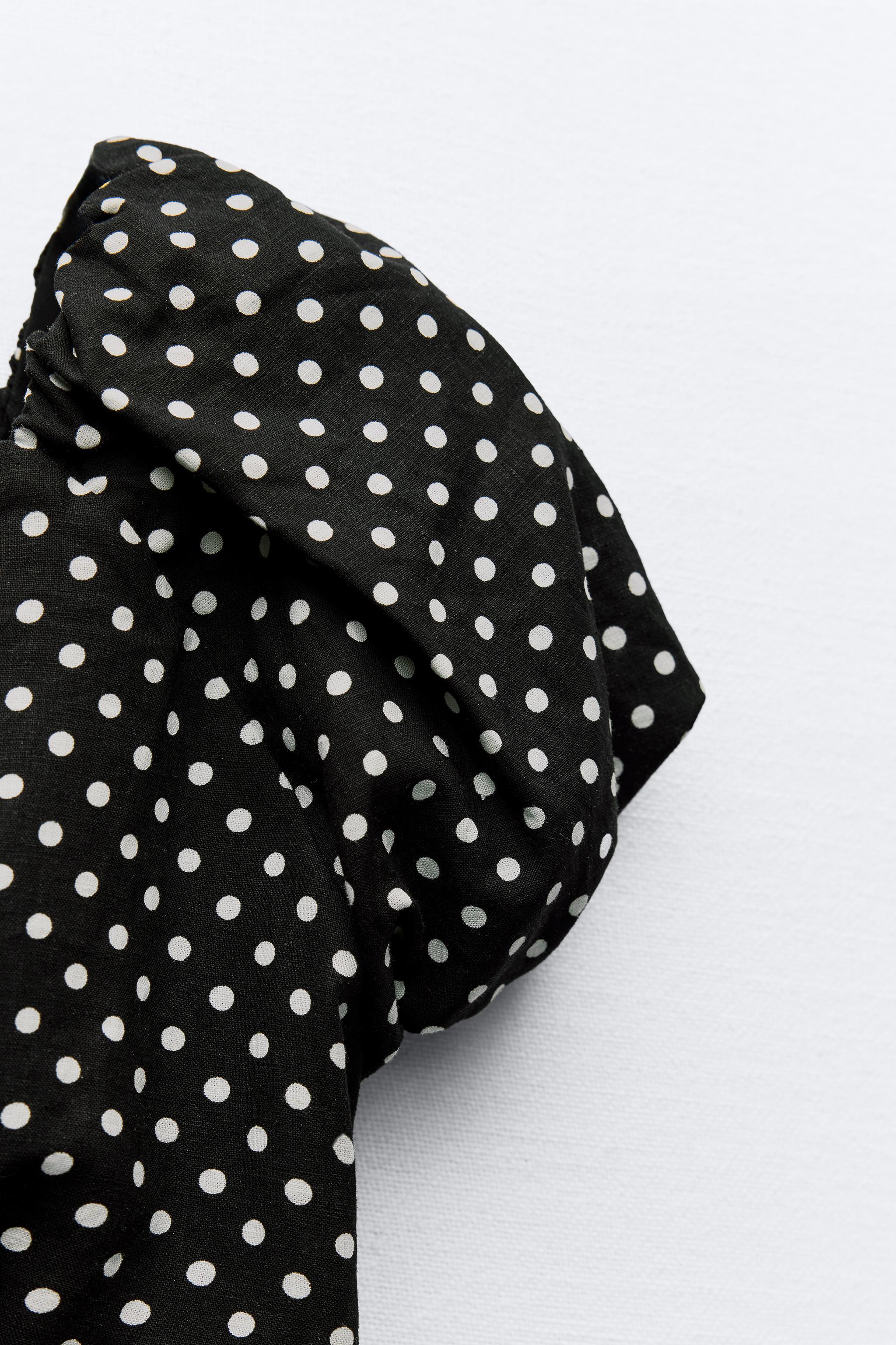 LINEN BLEND POLKA DOT MIDI DRESS Product Image