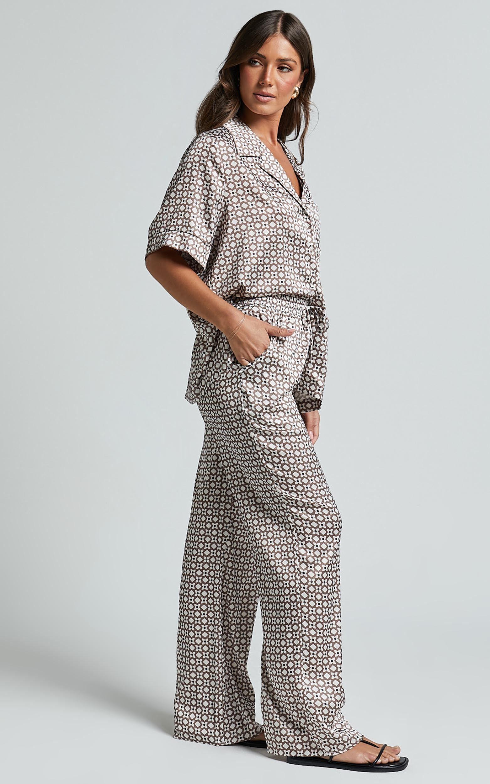 Rosetti Pants - Mid Waisted Elastic Waist Relaxed Pants in Tessara Geometric Print Product Image