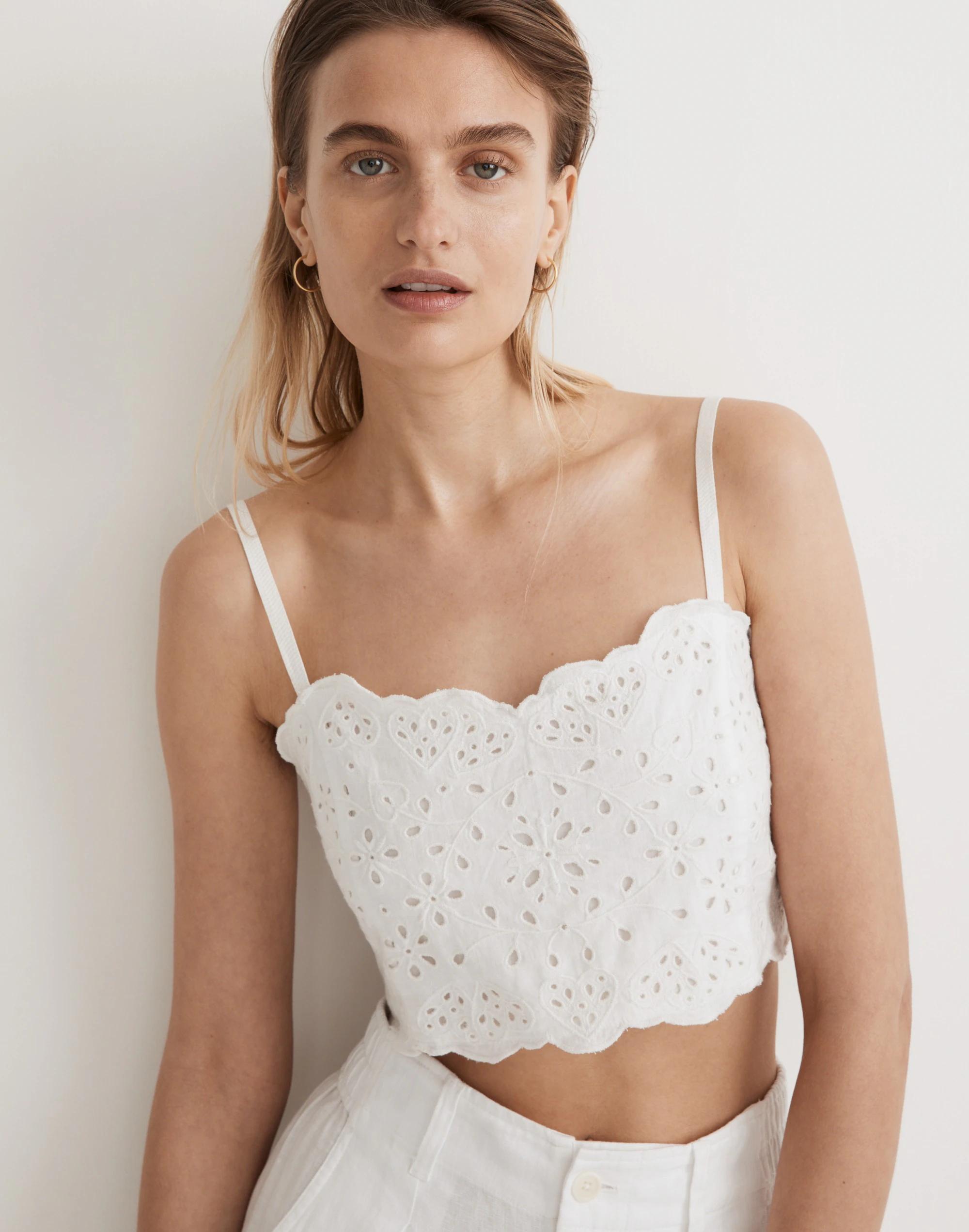 Eyelet Linen-Blend Crop Tank Top Product Image