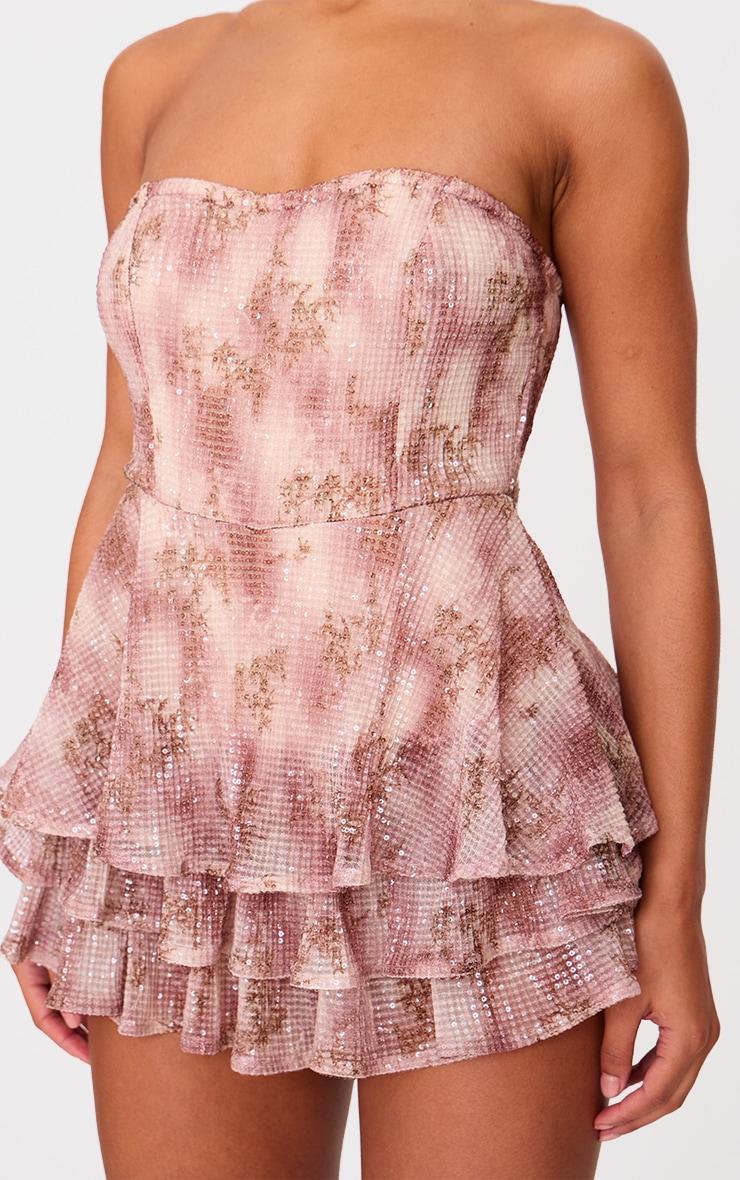 Premium Pink Floral Print Embellished Bandeau Rara Romper Product Image