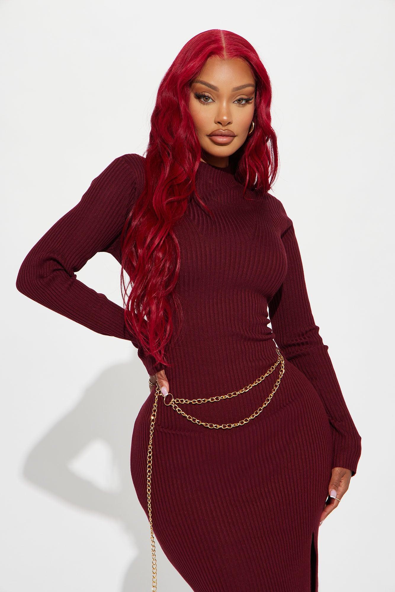 Lulu Sweater Midi Dress - Burgundy Product Image