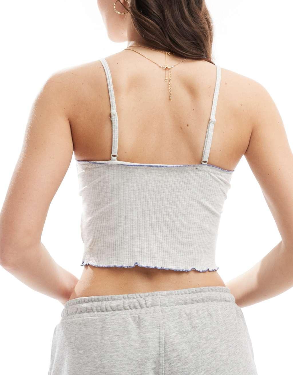 Cotton On frill rib pajama cami top in gray  Product Image