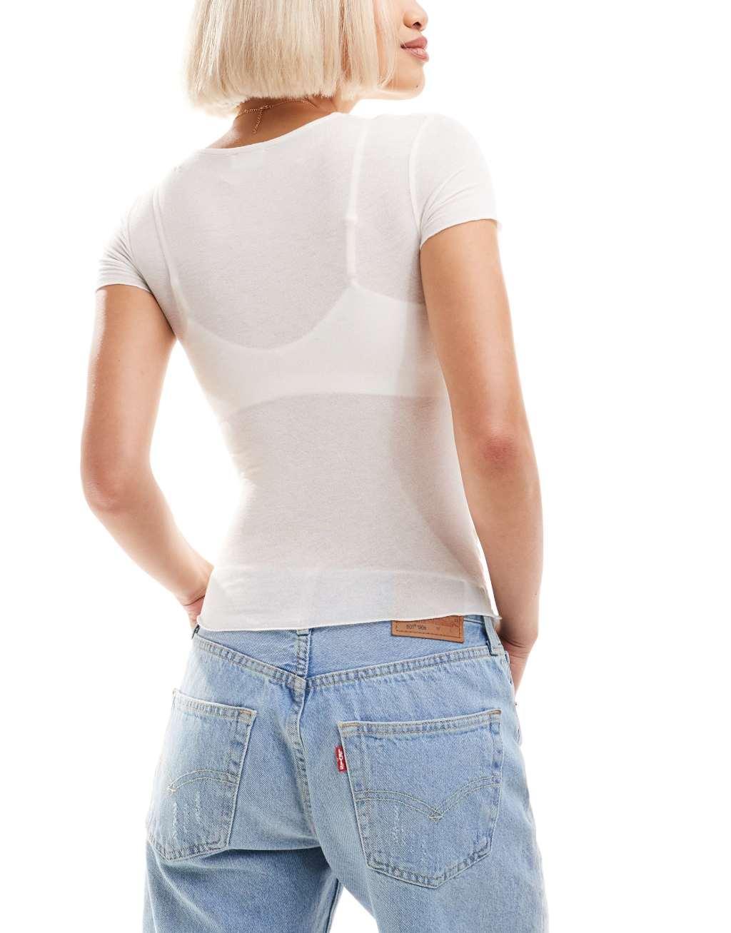 Cotton On ruched front crop t-shirt in stone  Product Image