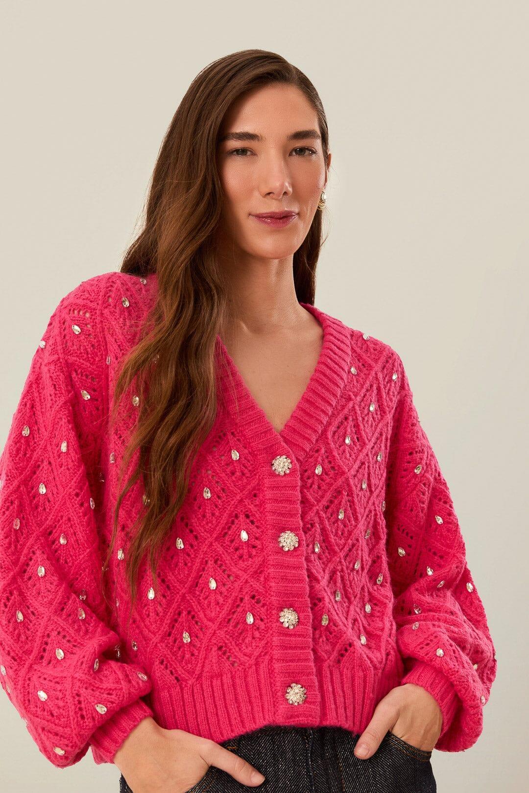 Pink Lace Knit Sweater Product Image