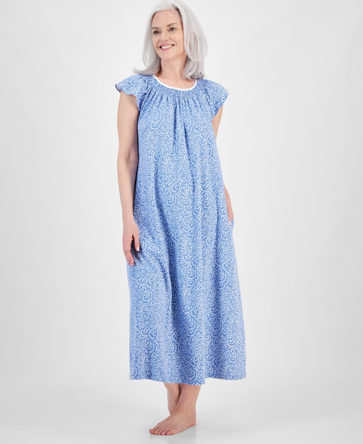 Charter Club Womens Cotton Smocked-Neck Nightgown, Created for Macys Product Image