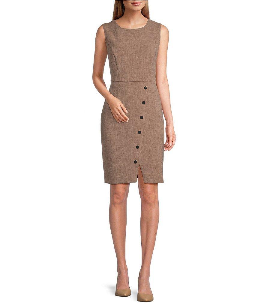 Kasper Pebble Crepe Crew Neck Sleeveless Coordinating Sheath Dress Product Image