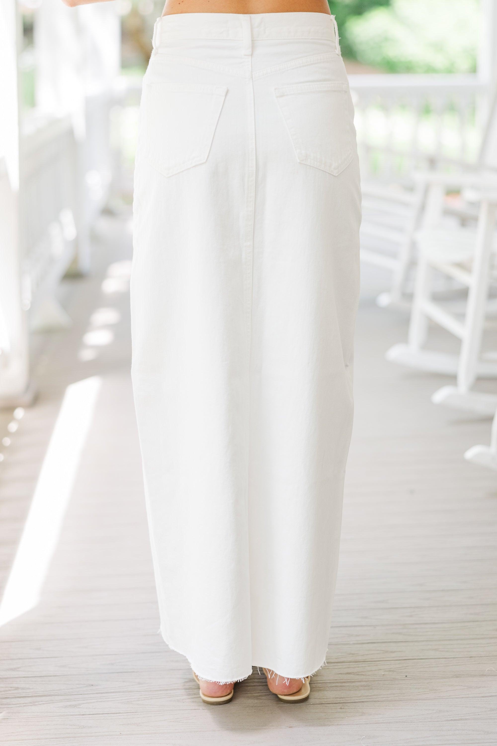 Leave It All Behind White Denim Midi Skirt Female Product Image