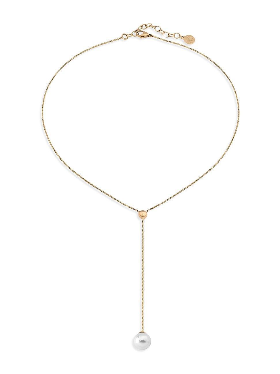 Womens Aura 18K Gold-Plated Steel & 10MM Faux White Pearl Lariat Necklace Product Image