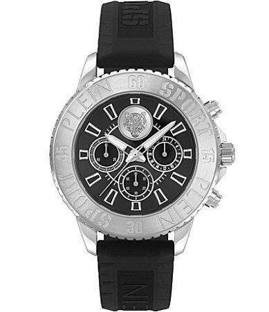 Philipp Plein Mens Glam Chronograph Silver Metal Black Silicone Strap Watch Product Image