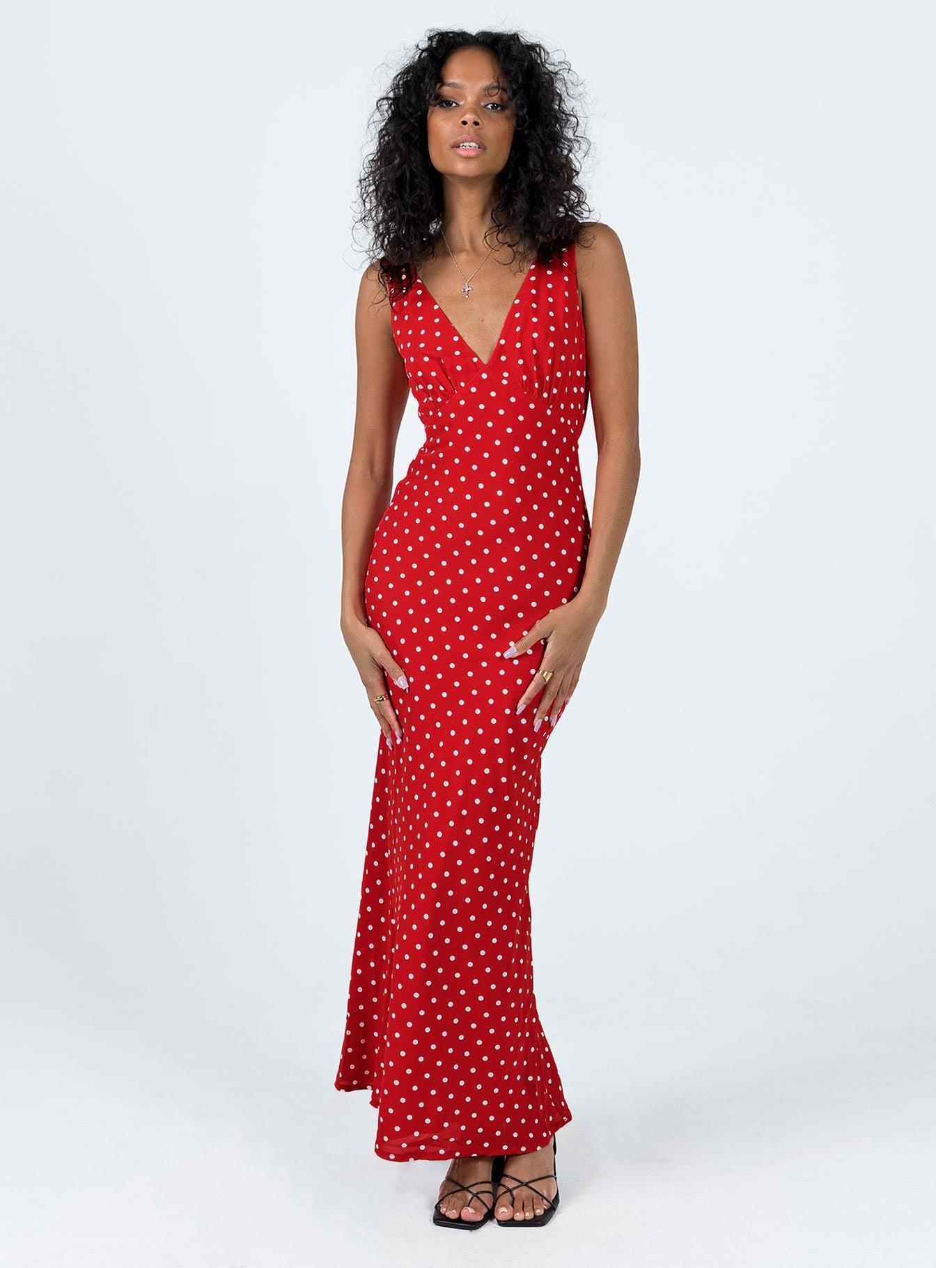 Nellie Maxi Dress Red Polka Dot Product Image