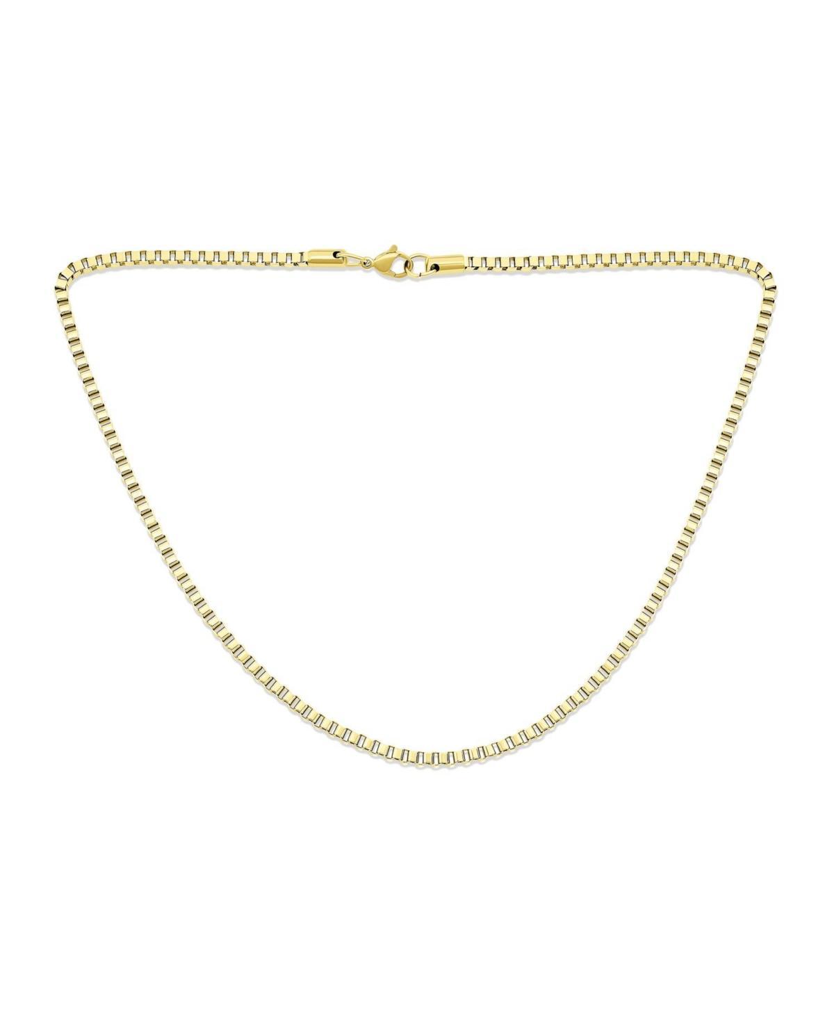 Bling Jewelry Mens Yellow Gold Plated Stainless Steel Masculine Thin Box Chain Necklace 20 Inch 3mm Product Image