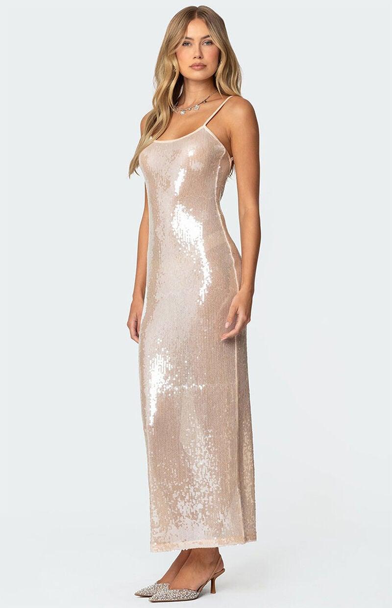 Sheer Sequin Slitted Maxi Dress Product Image