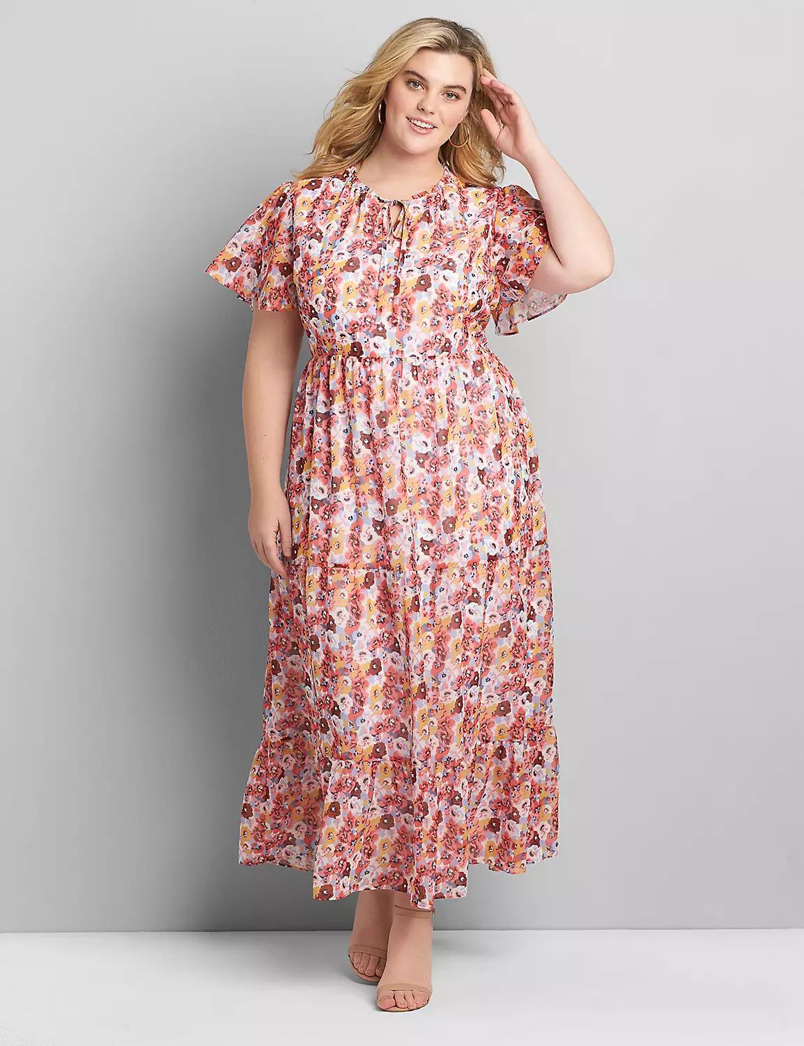 Chiffon Ruffle-Hem Maxi Dress Product Image