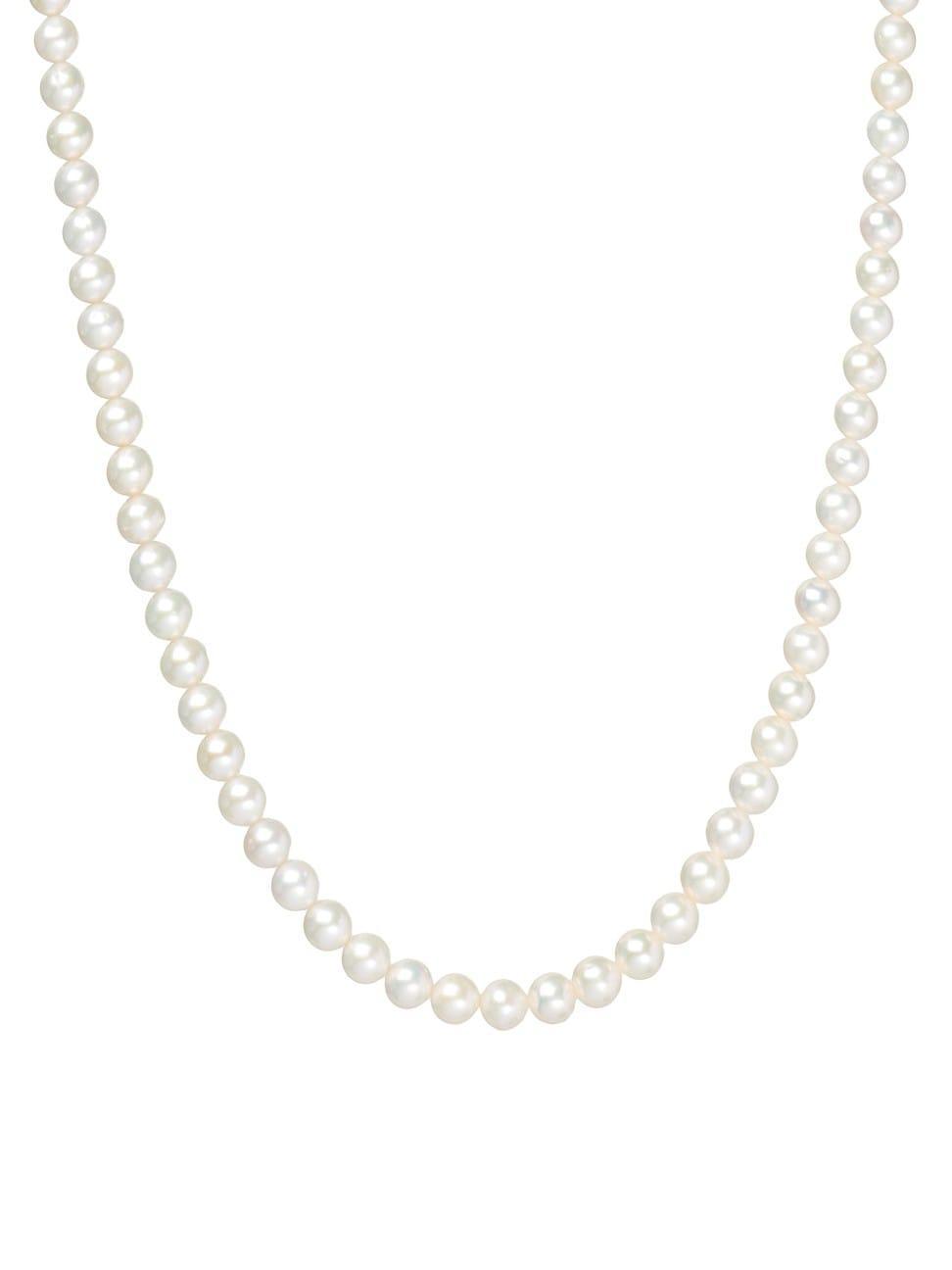 Mens Classic Freshwater Pearl & Sterling Silver Chain Necklace Product Image