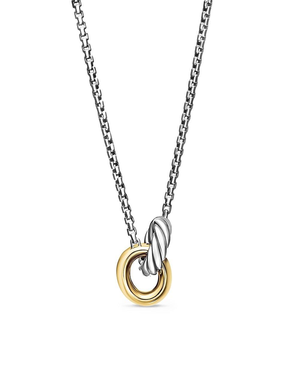 Womens Petite Cable Linked Necklace in Sterling Silver with 14K Yellow Gold, 15MM Product Image